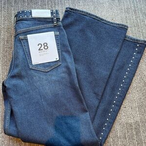 Re/Done Studded Mid Rise Wide Leg Jeans